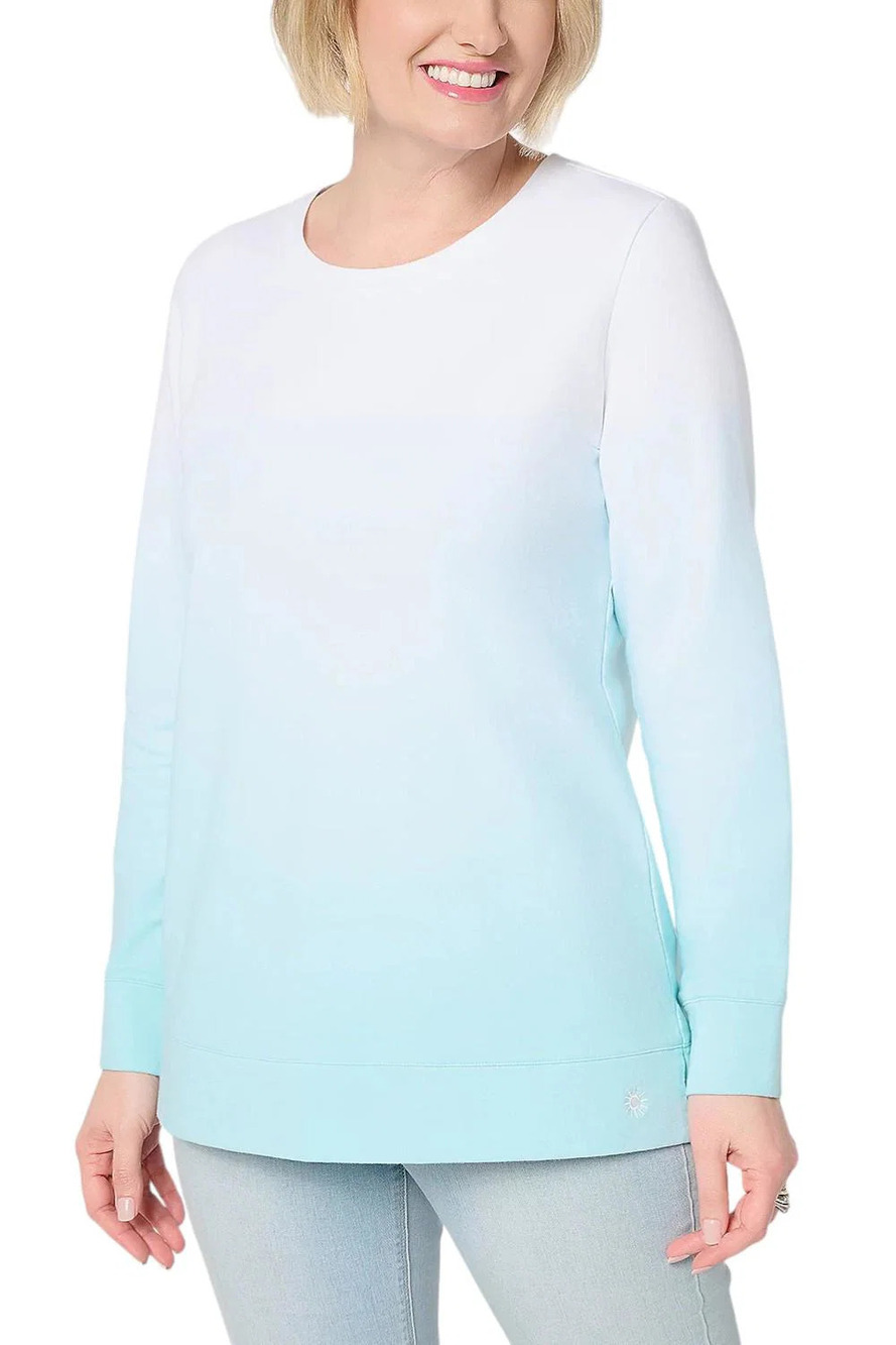 Denim & Co. Women's French Terry Dip Dye Tunic Light Aqua - Petite
